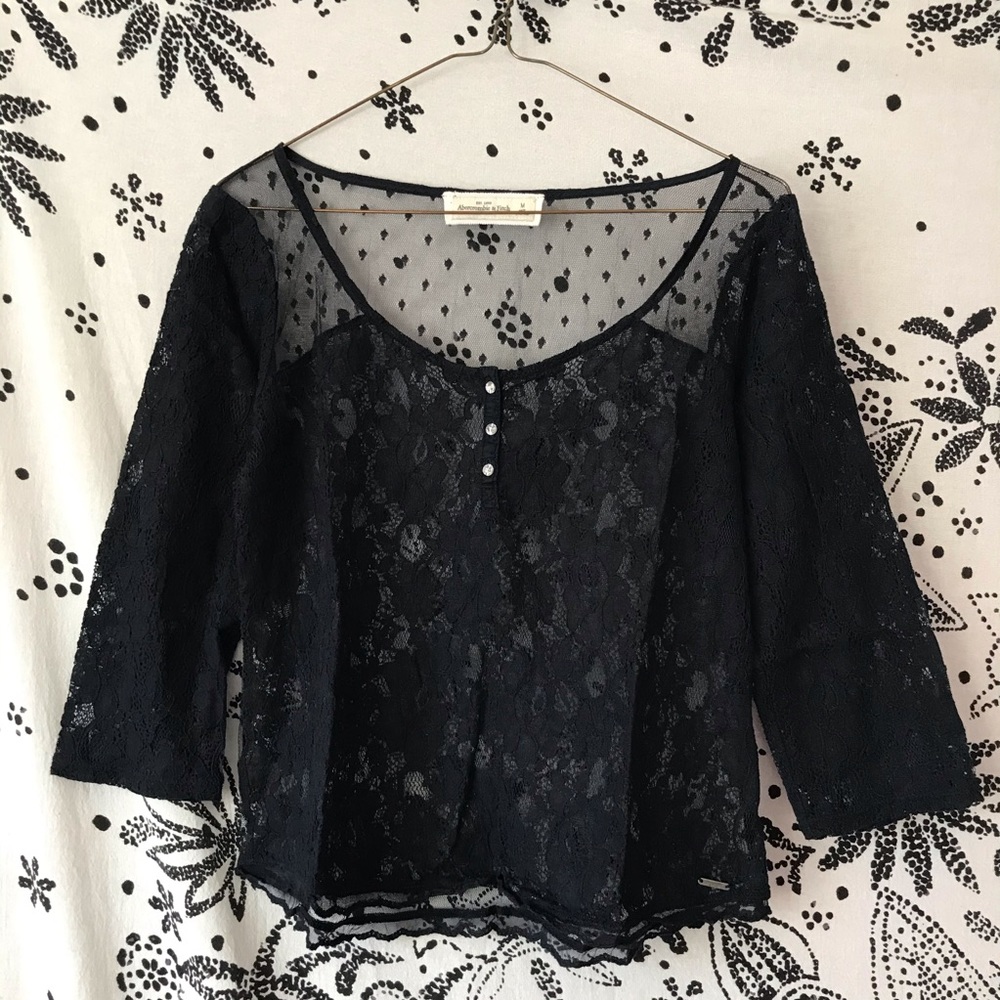 Abercrombie sheer lace 3/4 sleeve blouse top